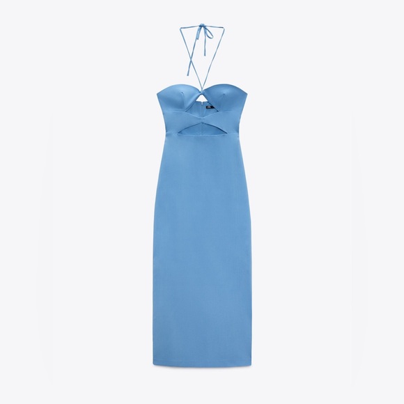 NWT Zara Cut Out Midi Dress Blue Halter XS - Picture 8 of 13